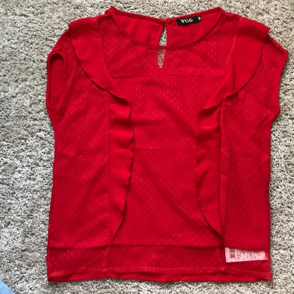 SEXY Red Blouse S ruffles - Picture 5 of 7